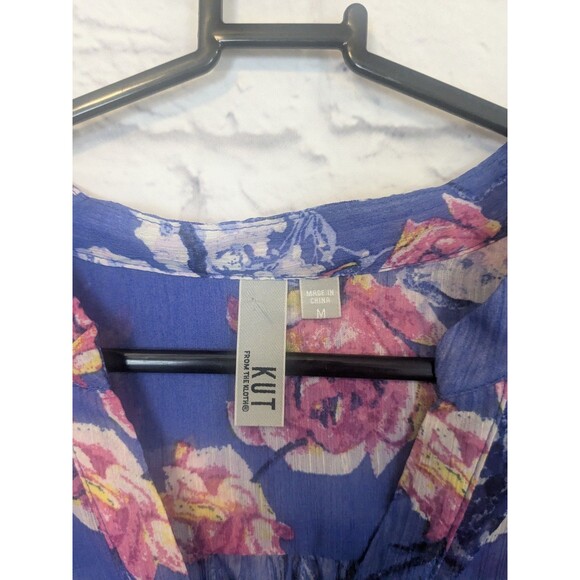 Kut From The Kloth Jasmine Blouse Purple Sheer Button Front Long Sleeve Med - Picture 3 of 8